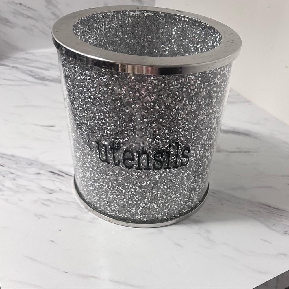 Silver Glitter Utensil Holder